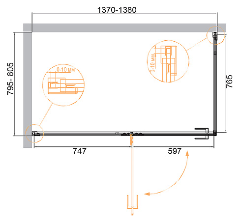 Душевой уголок Cezares BELLAGIO-AH-1-140/80-C-BORO 140x80, золото брашированное, стекло прозрачное