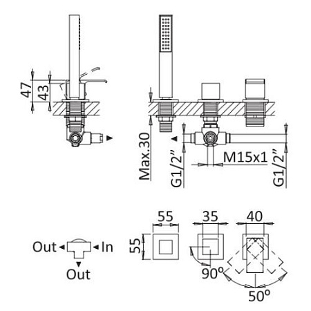 Смеситель на борт ванны Cezares Porta PORTA-BVDM3-SR sunrise