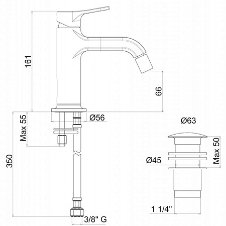Смеситель для биде Cezares FUSION-BSM1-NOP, черный