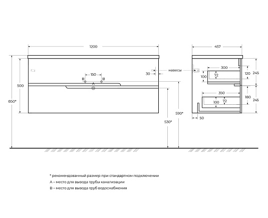 Тумба под раковину Cezares Duet-n 120 DUET-N-1200-2C-SO-BO Bianco Opaco