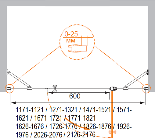 Душевая дверь в нишу Cezares TRIUMPH-D-B-13-60+60/30-P-Cr-L стекло punto