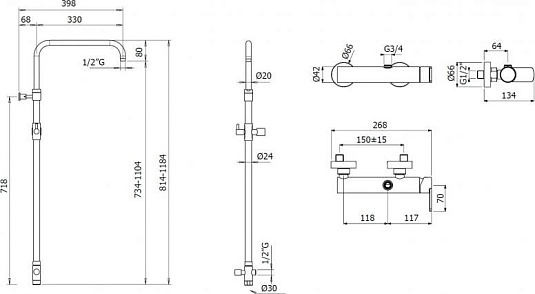 Душевая стойка Cezares GLAM-CD-OI, золото