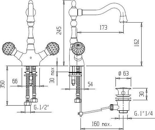 Смеситель для раковины Cezares ATLANTIS-NOSTALGIA-LS2-A-01, хром