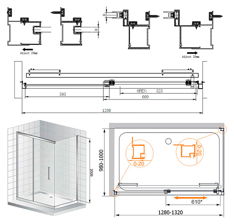 Душевой уголок Cezares Lux soft W AH1 130/100 C Cr IV